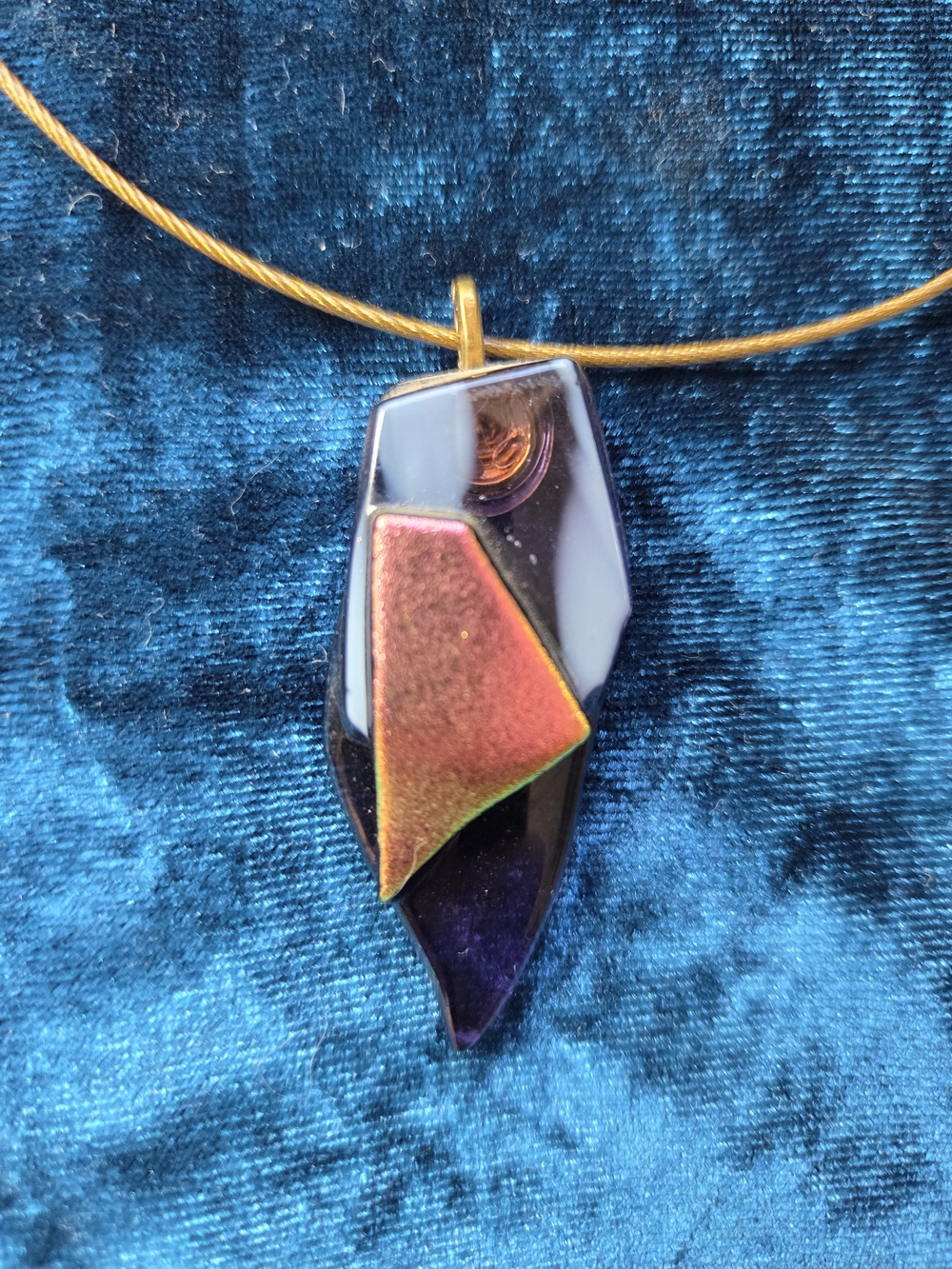 Handcrafted Iridescent Glass Pendant Necklace - Purple & Gold